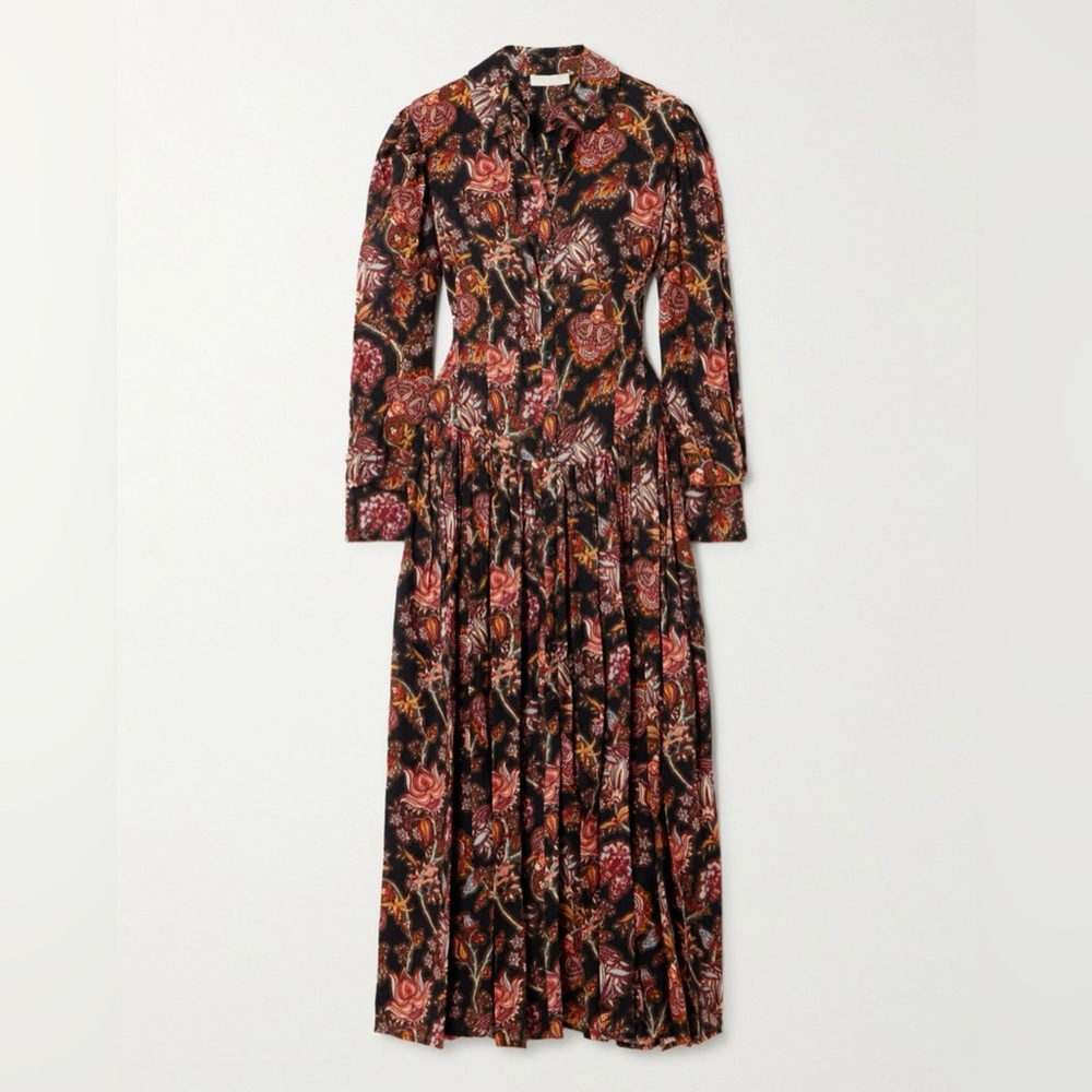 Ulla Johnson Black Floral Long-Sleeve Midi Dress